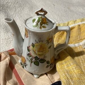 Floral White Teapot with Yellow Rose Design